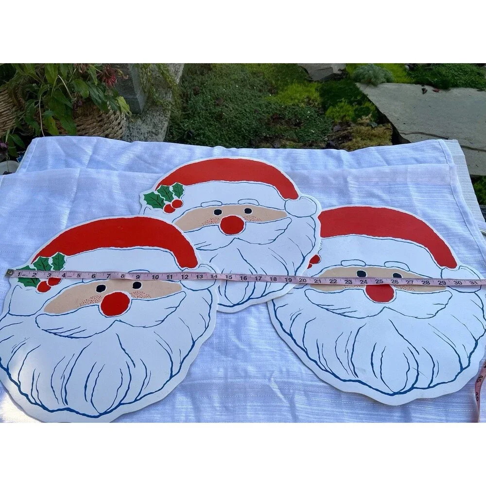 Vintage 1970s Santa Claus Placemats Set of 3 Christmas Retro Holiday